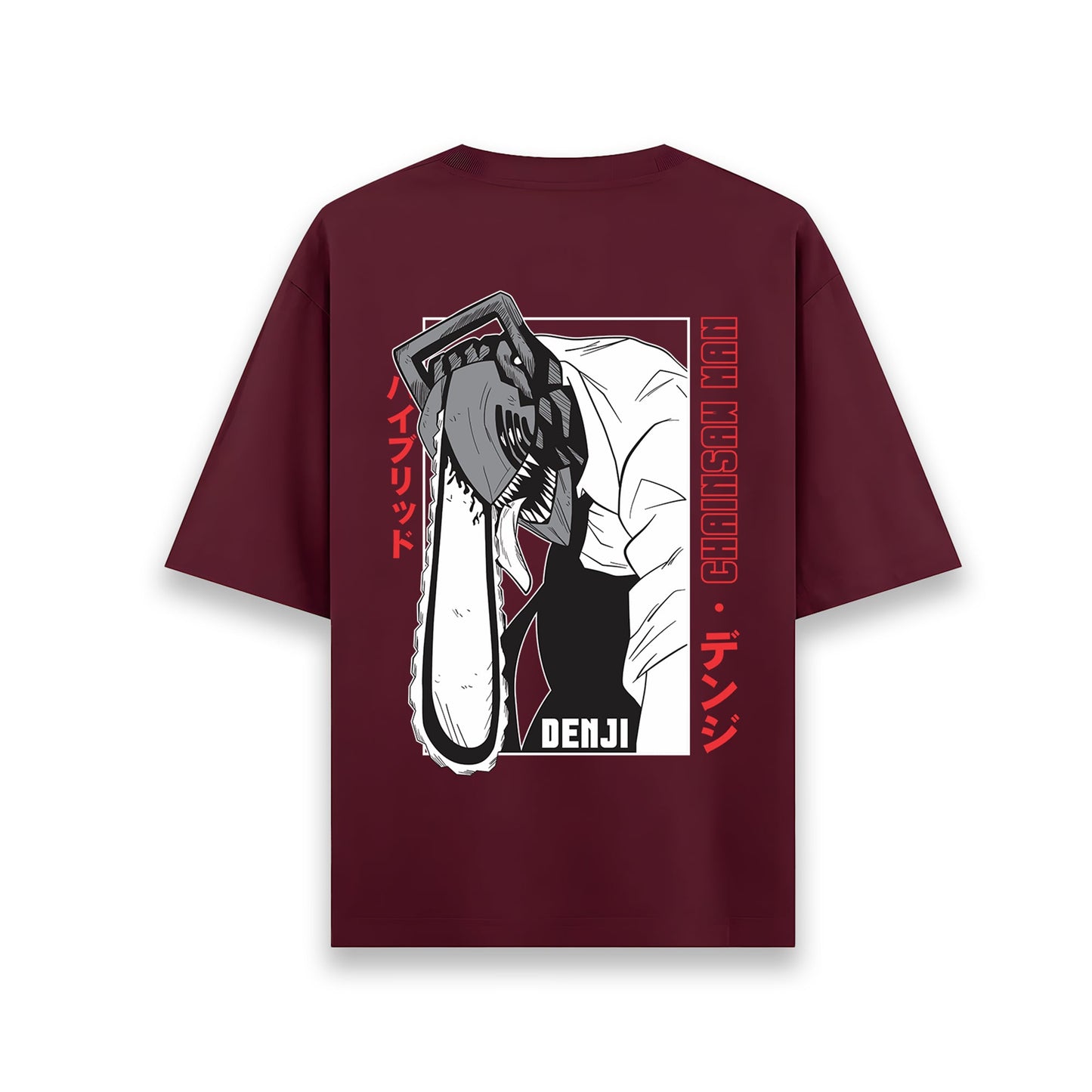 DENJI CHAINSAW MAN 2 MAROON OVERSIZED T SHIRT