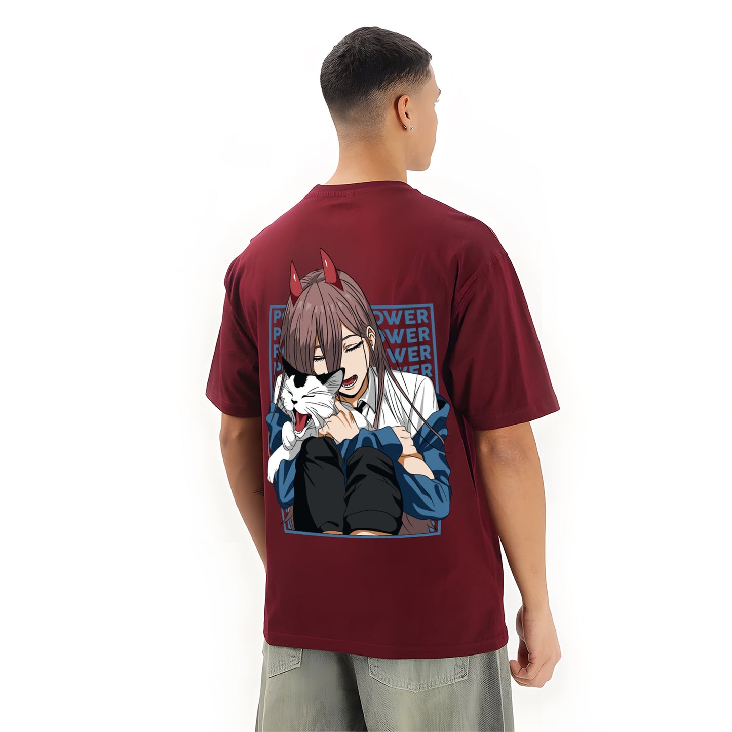 POWER CHAINSAW MAN MAROON OVERSIZED T SHIRT