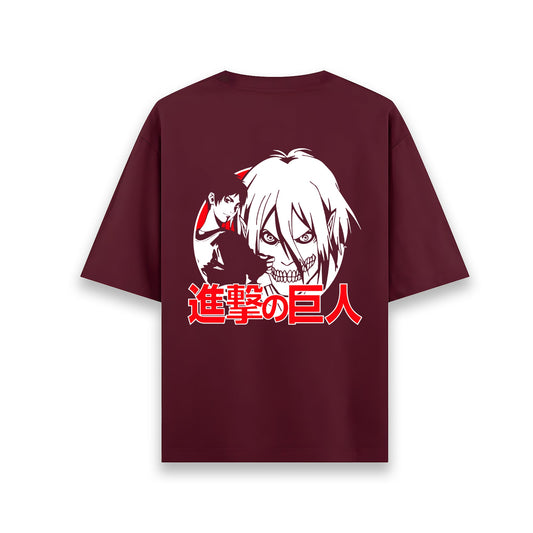 EREN YEAGER MAROON OVERSIZED T SHIRT