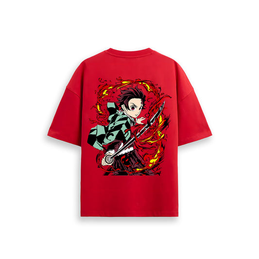 TANJIRO DEMON SLAYER RED OVERSIZED T SHIRT