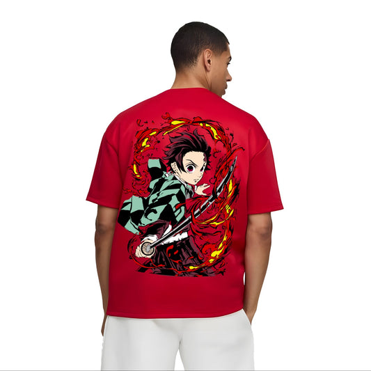 TANJIRO DEMON SLAYER RED OVERSIZED T SHIRT