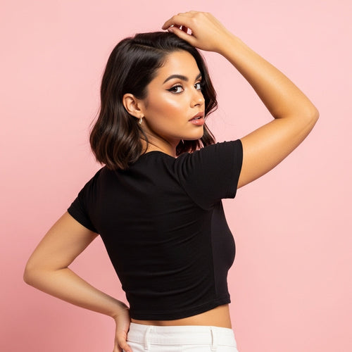 Black Fitted Crop Top – Cotton Stretch