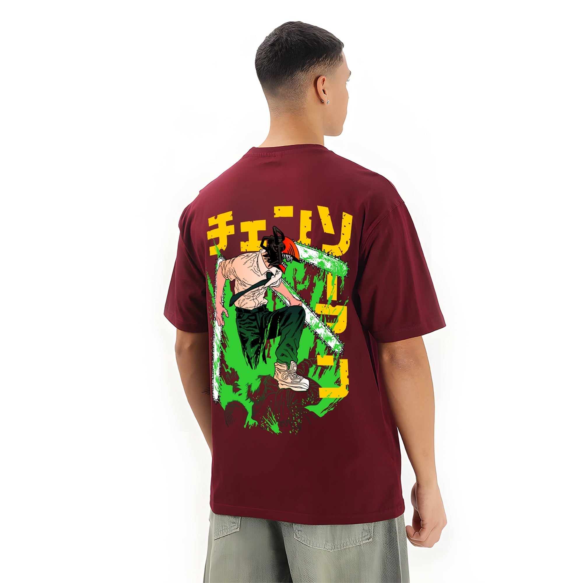 CHAINSAW MAN MAROON OVERSIZED T SHIRT