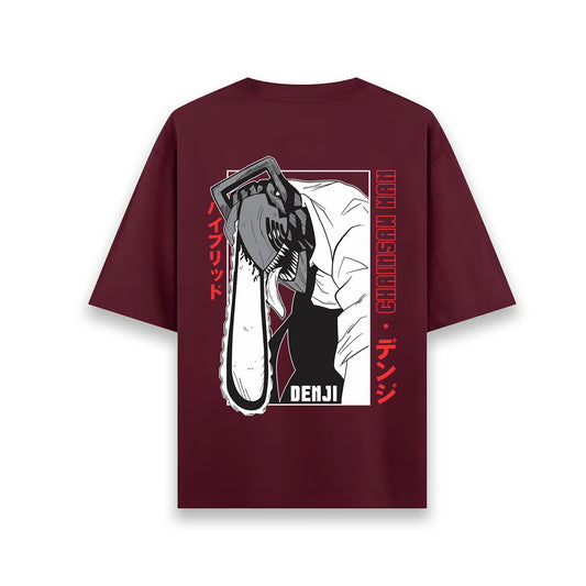 DENJI CHAINSAW MAN 2 MAROON OVERSIZED T SHIRT