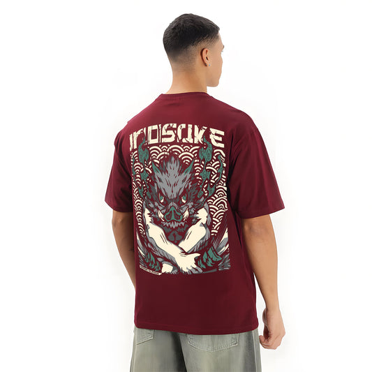 INOSUKE DEMON SLAYER MAROON OVERSIZED T SHIRT