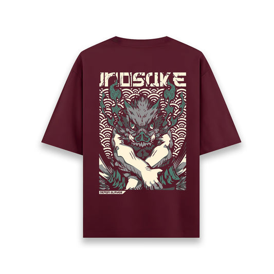 INOSUKE DEMON SLAYER MAROON OVERSIZED T SHIRT
