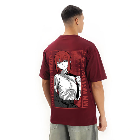 MAKIMA CHAINSAW MAN MAROON OVERSIZED T SHIRT