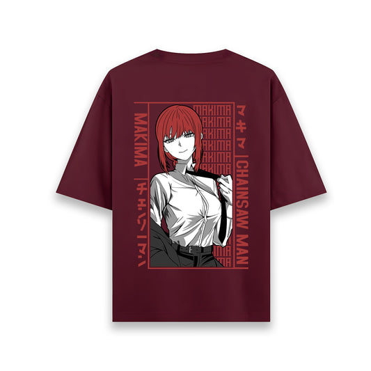 MAKIMA CHAINSAW MAN MAROON OVERSIZED T SHIRT
