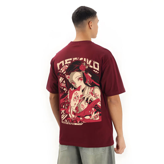 NEZUKO DEMON SLAYER MAROON OVERSIZED T SHIRT