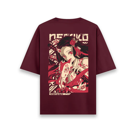 NEZUKO DEMON SLAYER MAROON OVERSIZED T SHIRT
