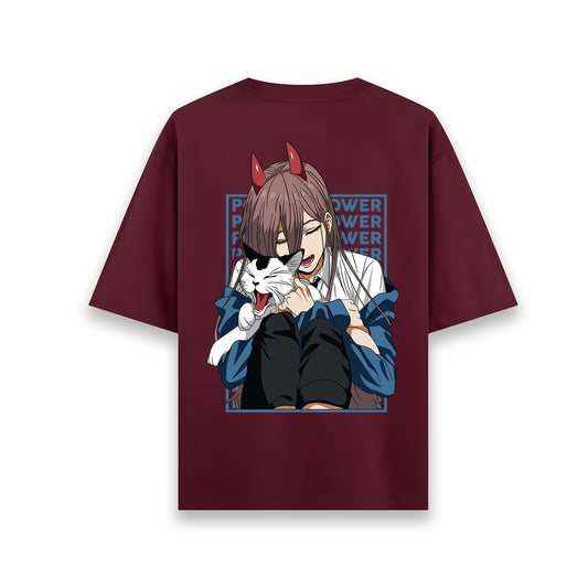 POWER CHAINSAW MAN MAROON OVERSIZED T SHIRT