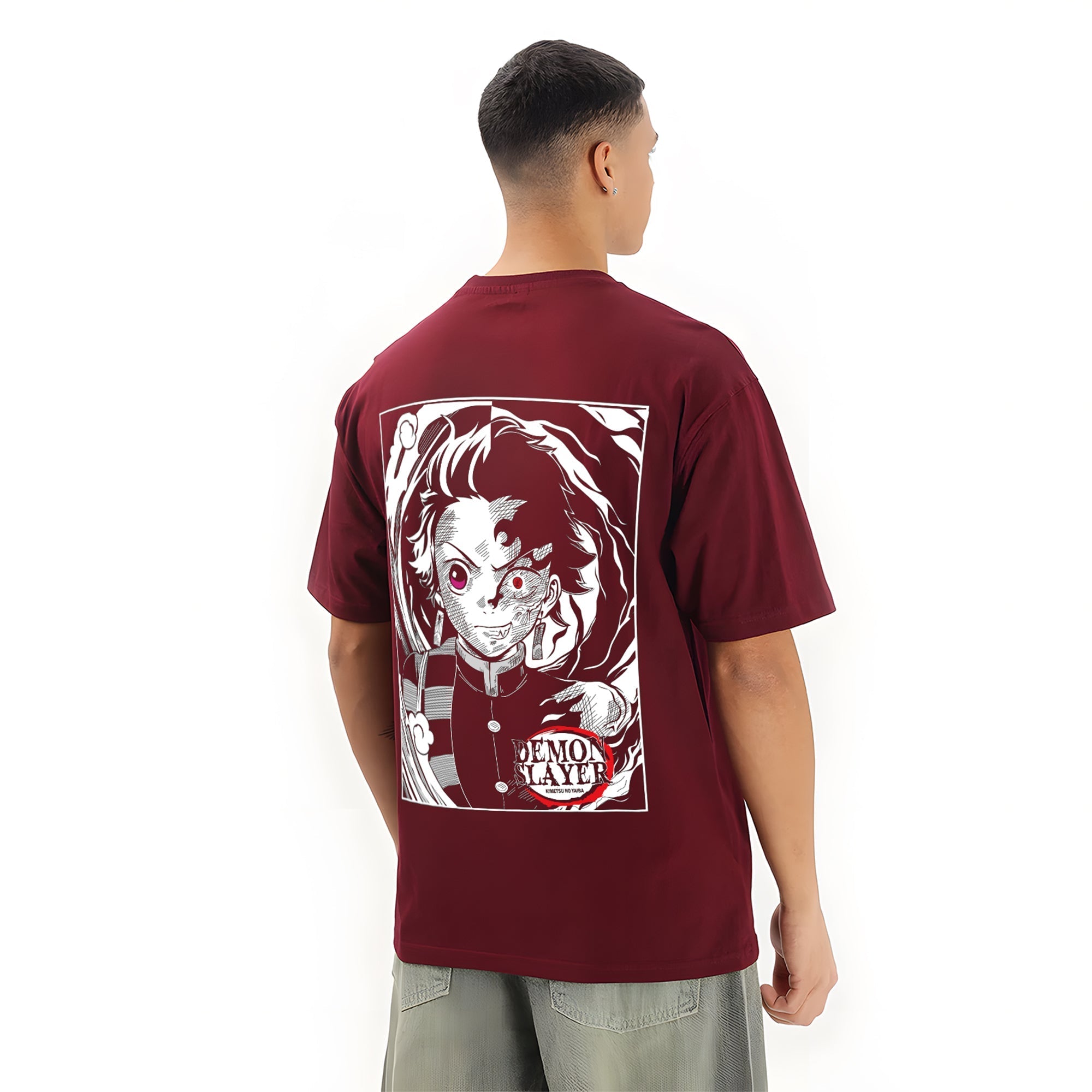 TANJIRO DEMON SLAYER MAROON OVERSIZED T SHIRT