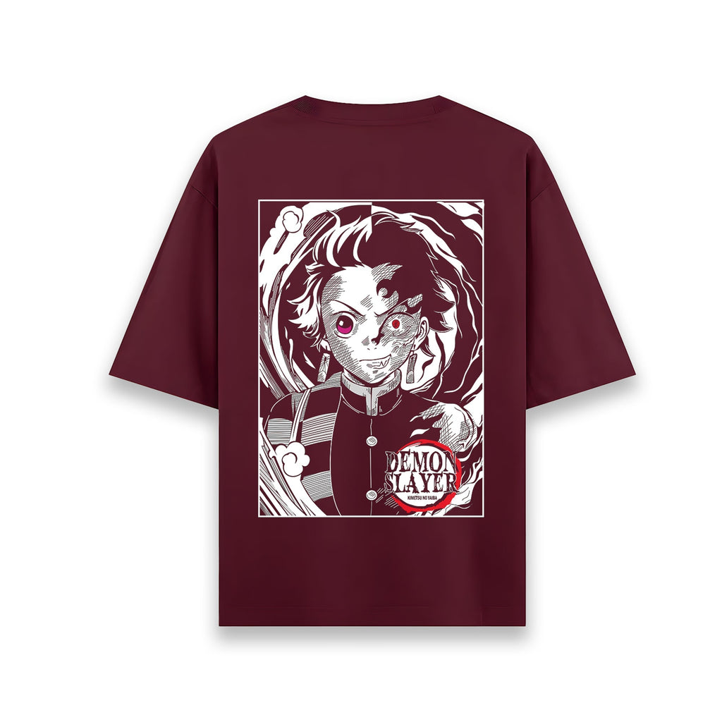 TANJIRO DEMON SLAYER MAROON OVERSIZED T SHIRT