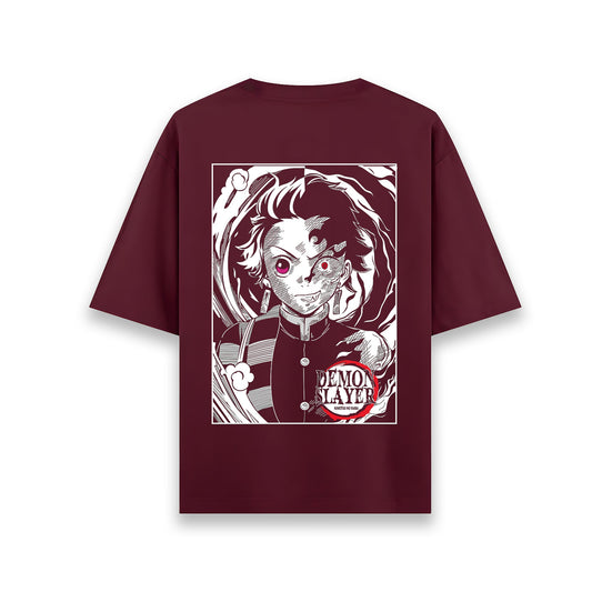 TANJIRO DEMON SLAYER MAROON OVERSIZED T SHIRT